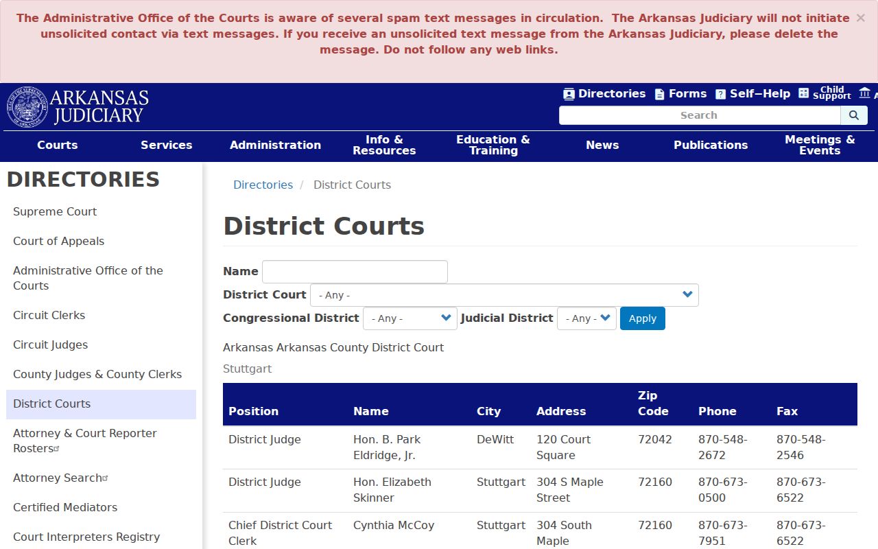 Perry County court case lookup through the Arkansas district court directory