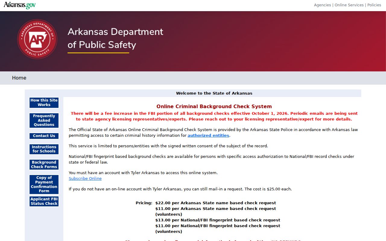 Perry County criminal history Arkansas background check portal