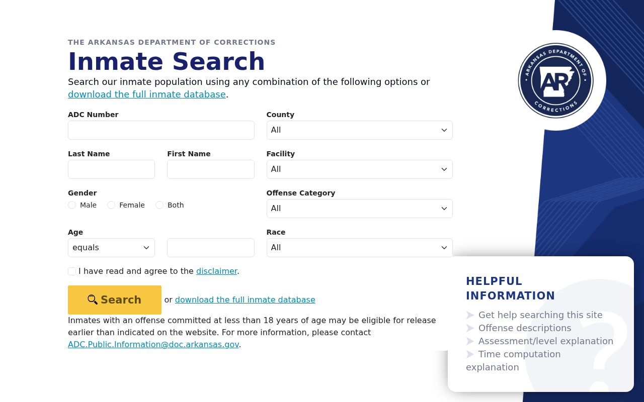 Perry County criminal records Arkansas inmate search